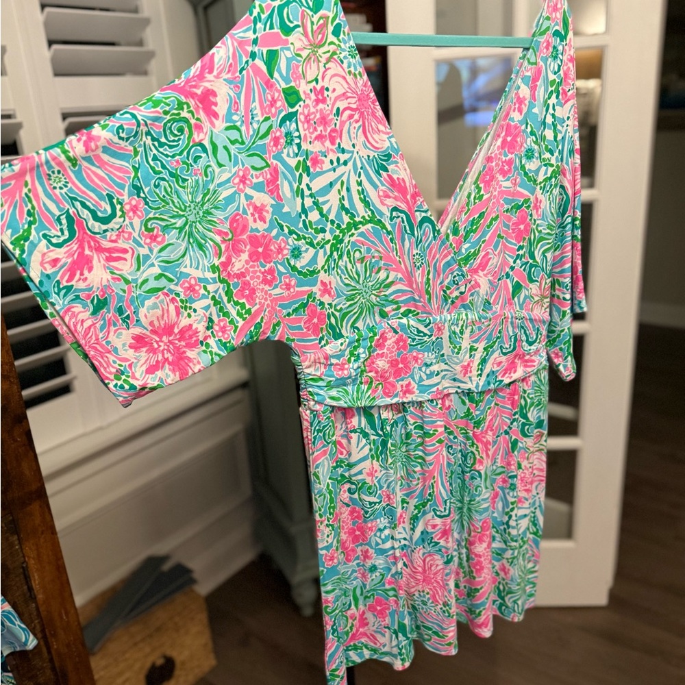 Lilly Pulitzer Pink and Green Floral Parigi Skort Romper!